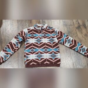 Rock And Roll Denim Geometric Patterned Fleece Pullover